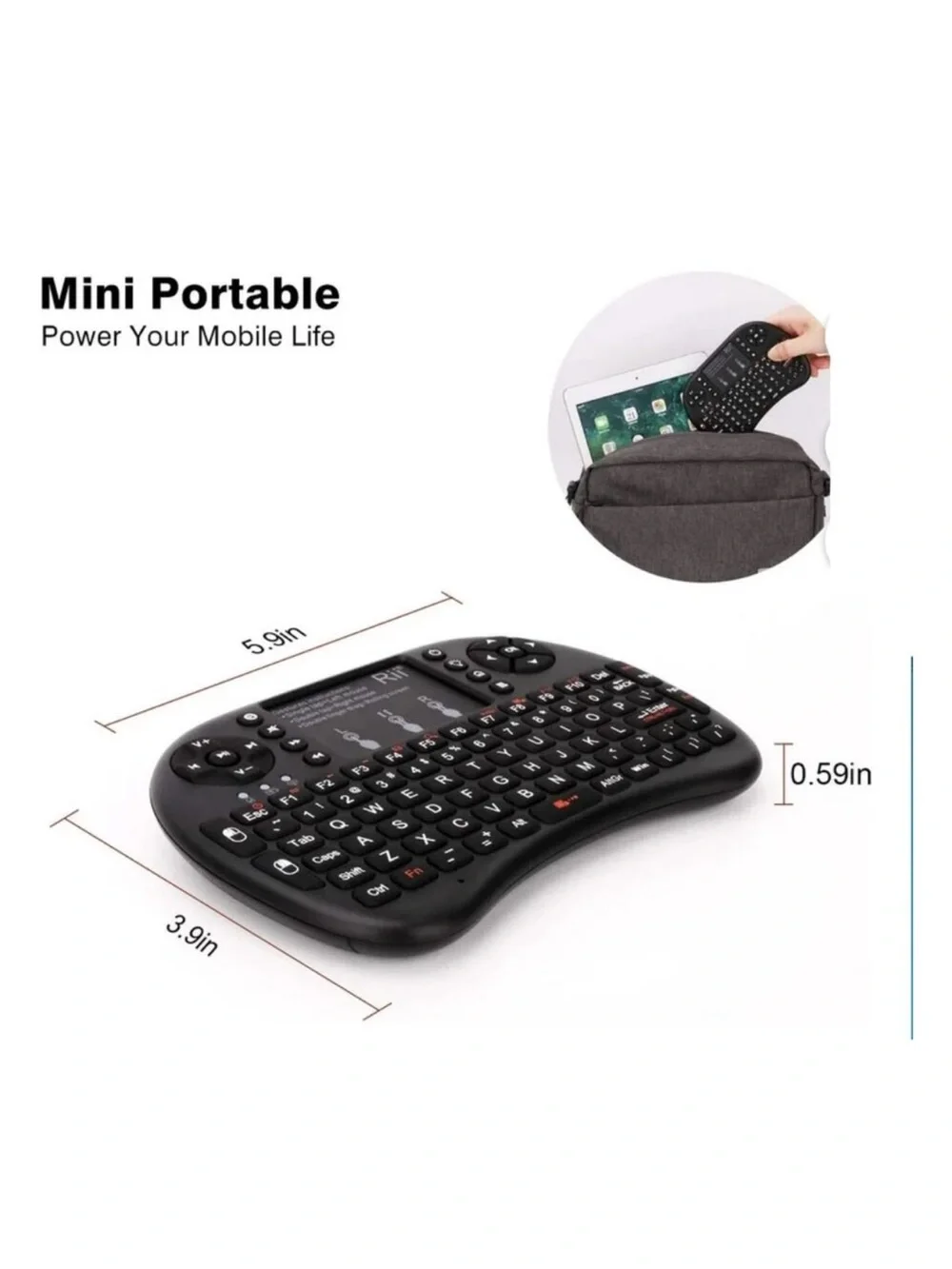 Mini Wireless Keyboard with Touchpad - Black